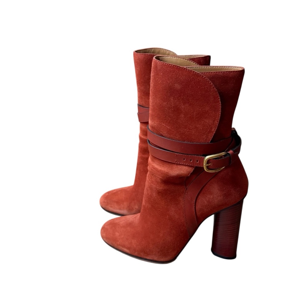Gucci Abigail Suede Ankle Boots Rust Orange Ankle Straps EU 39 US 9 - Picture 5 of 16
